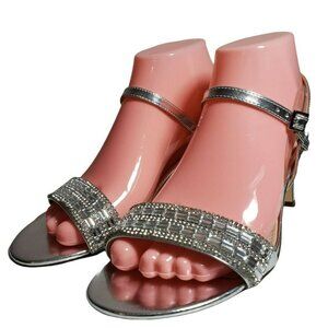 Nina Womens Silver Open Toe Slingback Buckle Open Toe Heels Sandals Size 7.5 M